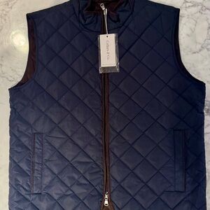Collars & Co. Navy Quilted Vest w/ Brown Suede Trim – Men’s Large 🔥